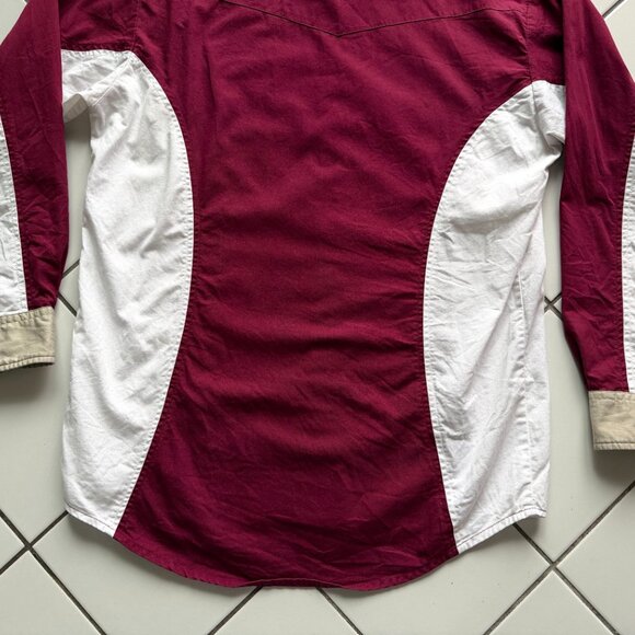 Wrangler brushpopper Western shirt in maroon/white colourblock (men’s M) - Picture 8 of 10